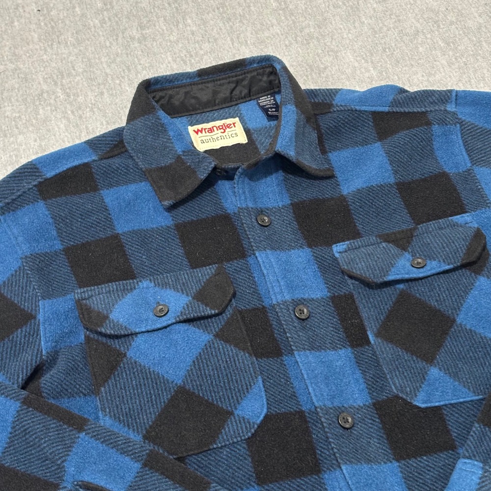 Wrangler Authentics Mens Small Blue Black Buffalo‎ Plaid Fleece Shirt ZHCZP1B
